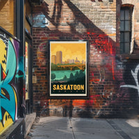 Saskatoon Skyline Nostalgic Travel Art Poster PosterGoat
