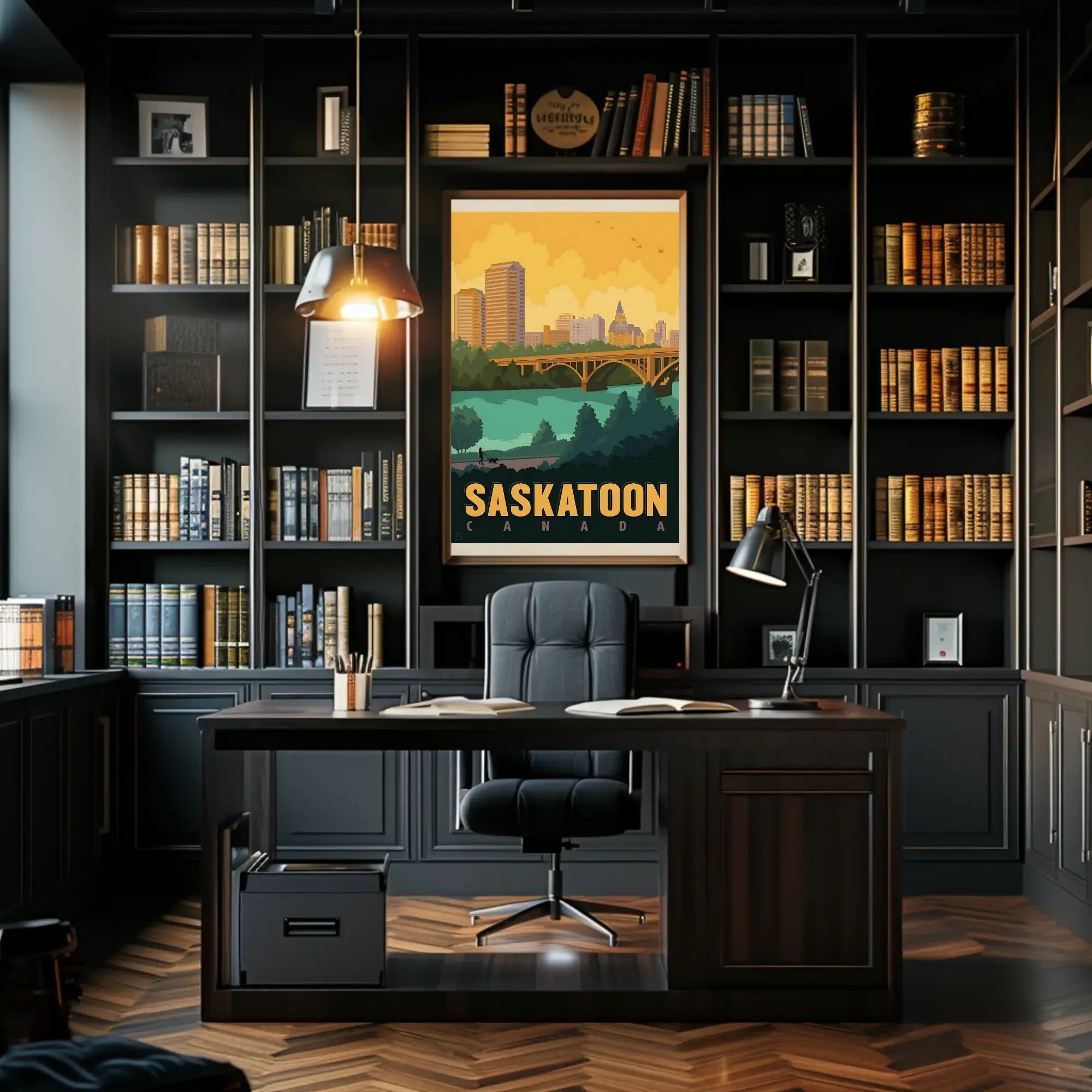 Saskatoon Skyline Nostalgic Travel Art Poster PosterGoat