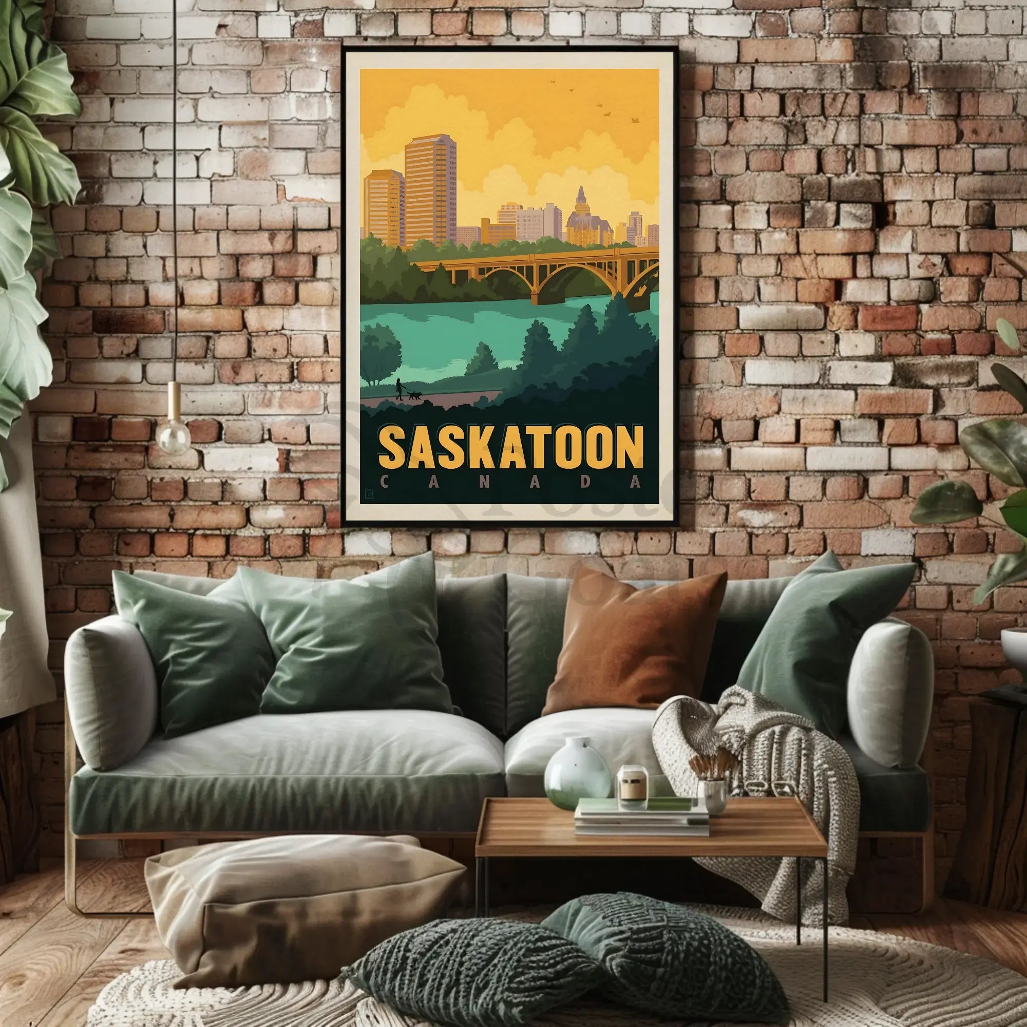 Saskatoon Skyline Nostalgic Travel Art Poster PosterGoat