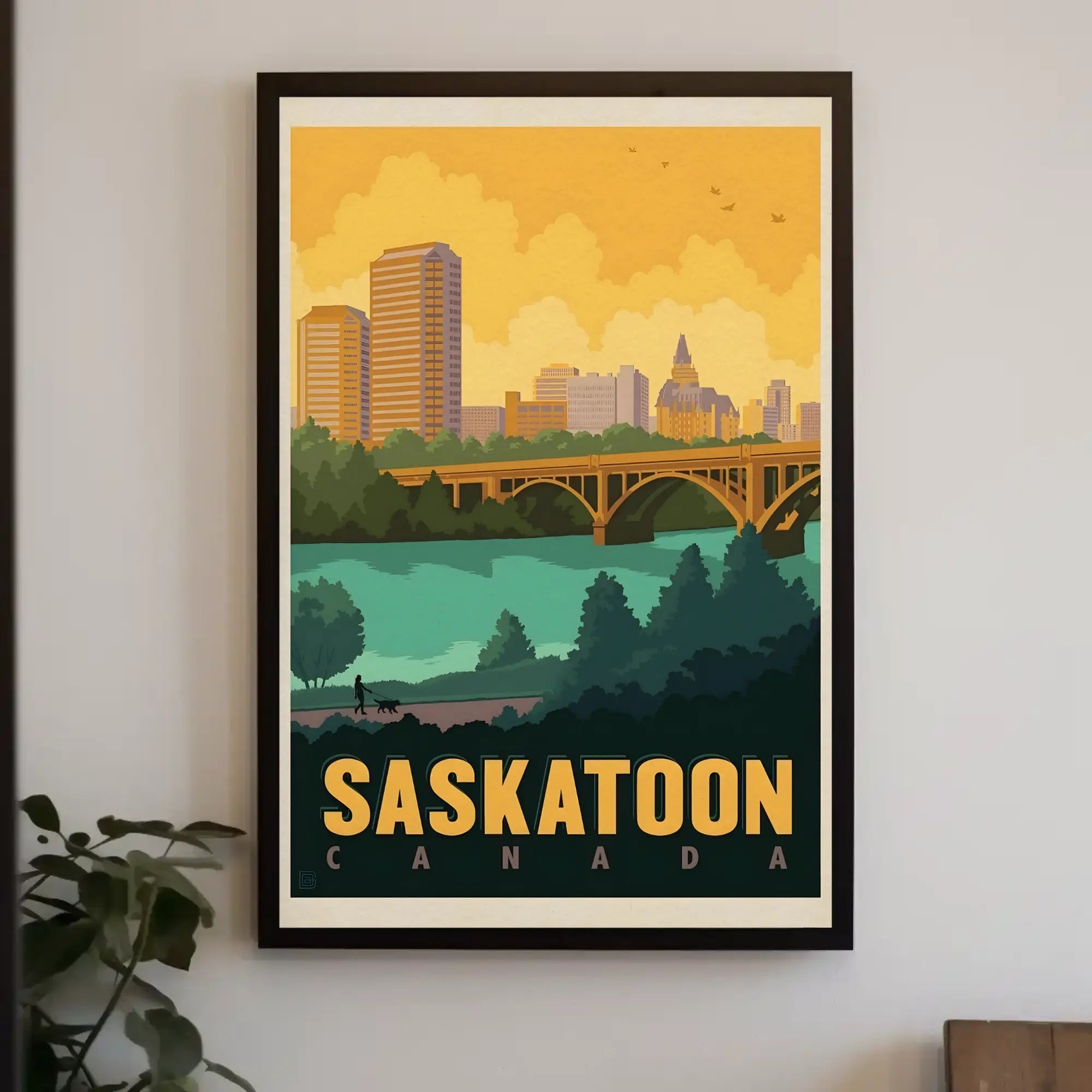 Saskatoon Skyline Nostalgic Travel Art Poster PosterGoat