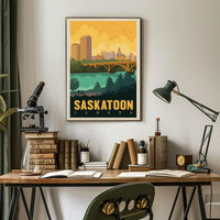 Saskatoon Skyline Nostalgic Travel Art Poster PosterGoat