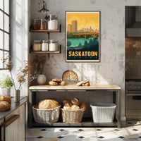 Saskatoon Skyline Nostalgic Travel Art Poster PosterGoat