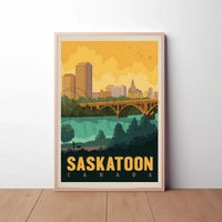 Saskatoon Skyline Nostalgic Travel Art Poster PosterGoat