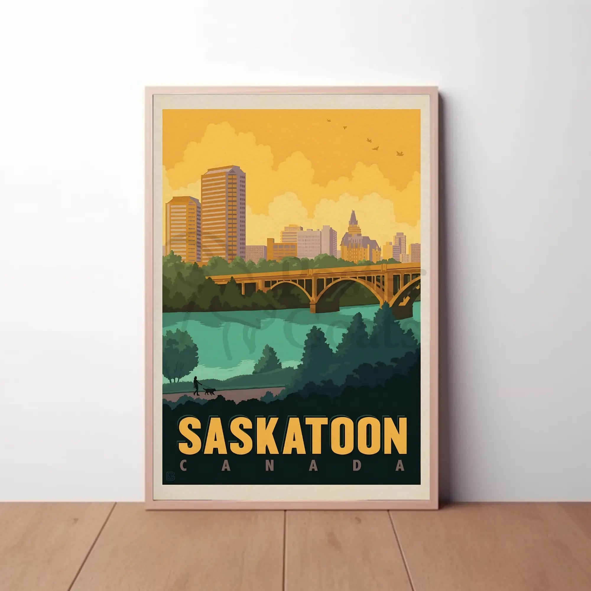 Saskatoon Skyline Nostalgic Travel Art Poster PosterGoat