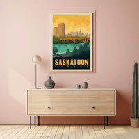 Saskatoon Skyline Nostalgic Travel Art Poster PosterGoat