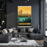 Saskatoon Skyline Nostalgic Travel Art Poster PosterGoat