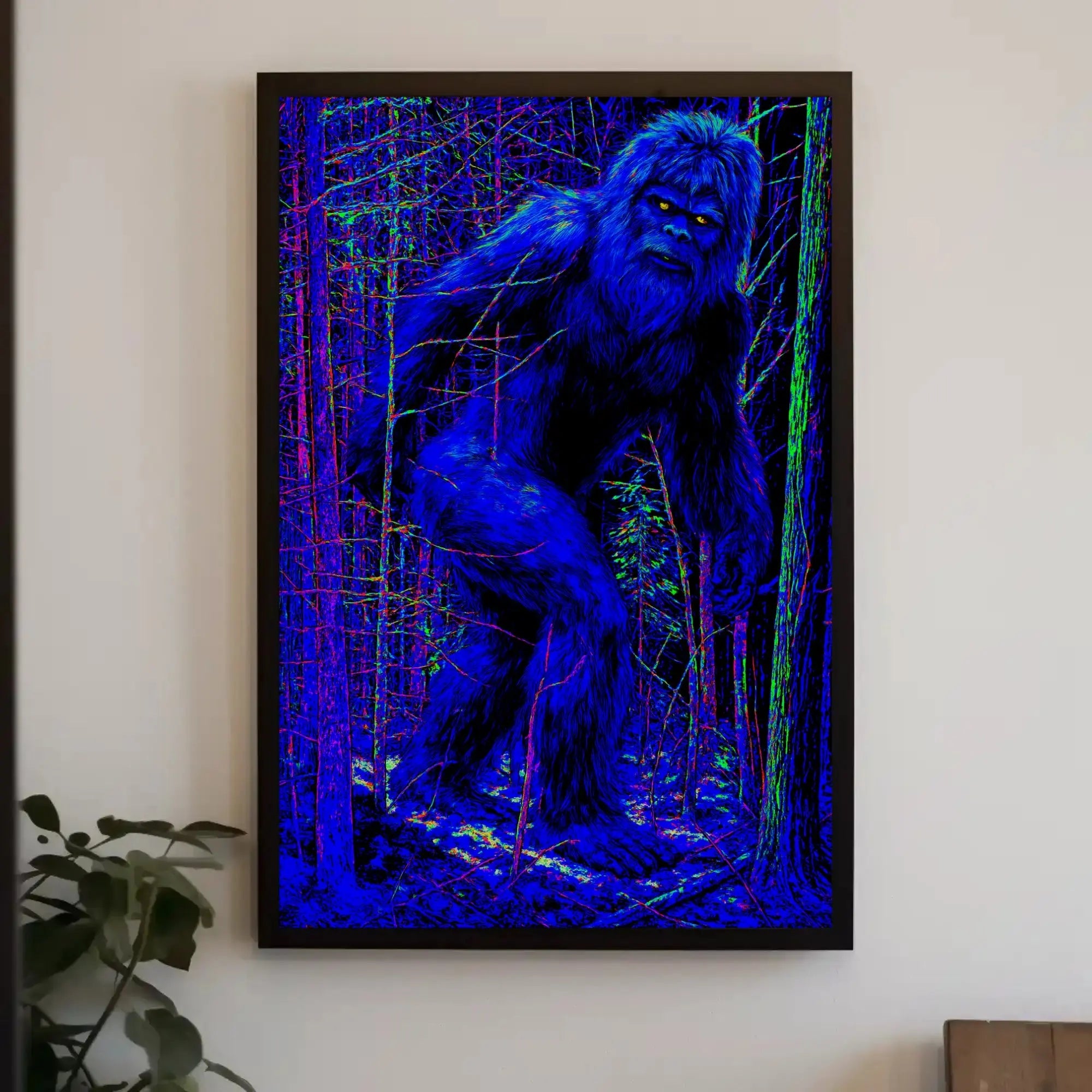 Sasquatch Sightings in Neon Forest Artistic Poster PosterGoat
