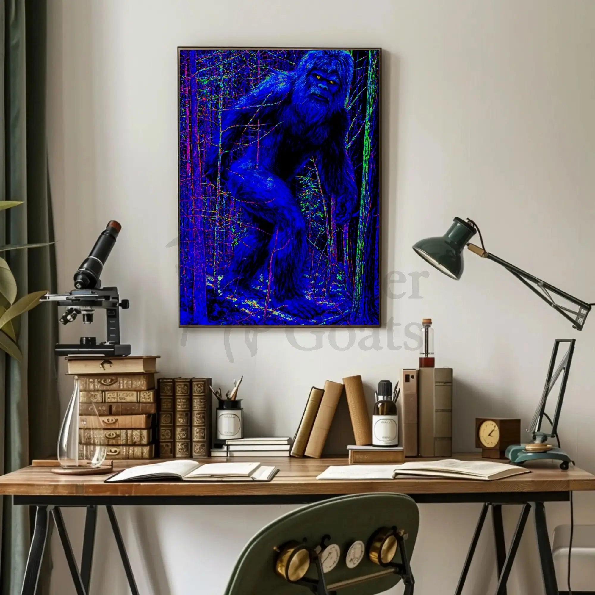 Sasquatch Sightings in Neon Forest Artistic Poster PosterGoat