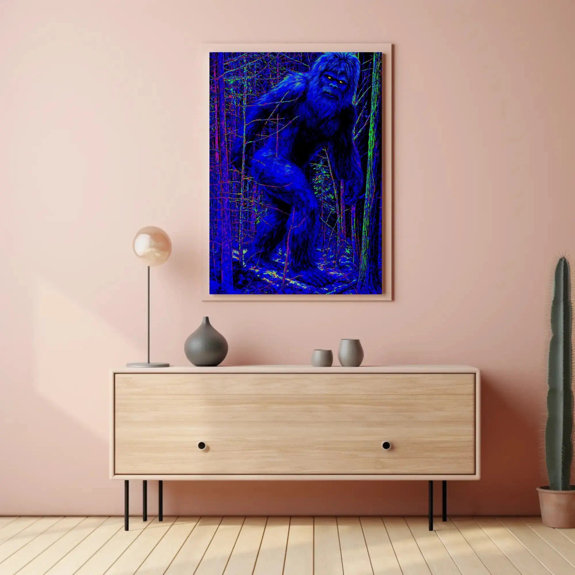 Sasquatch Sightings in Neon Forest Artistic Poster PosterGoat