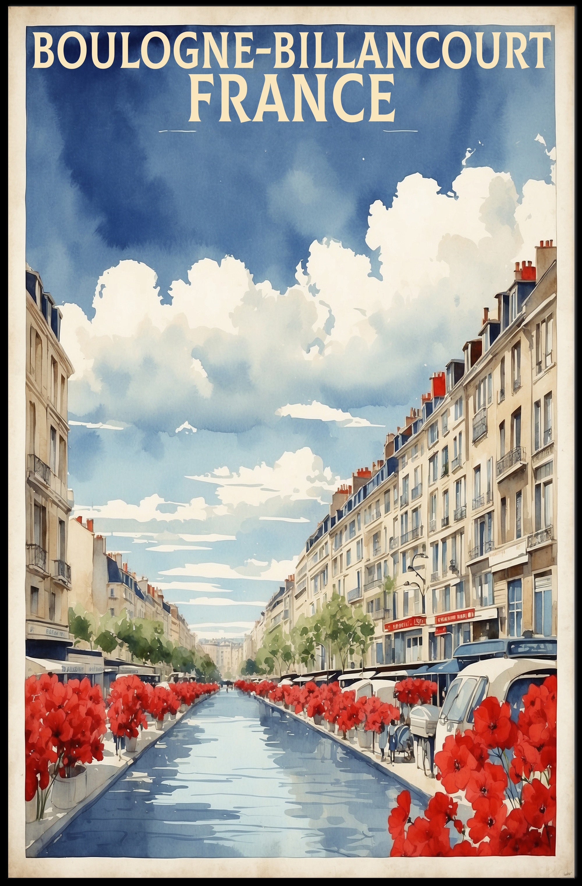 Scenic Boulogne-Billancourt Urban Street Travel Poster PosterGoat