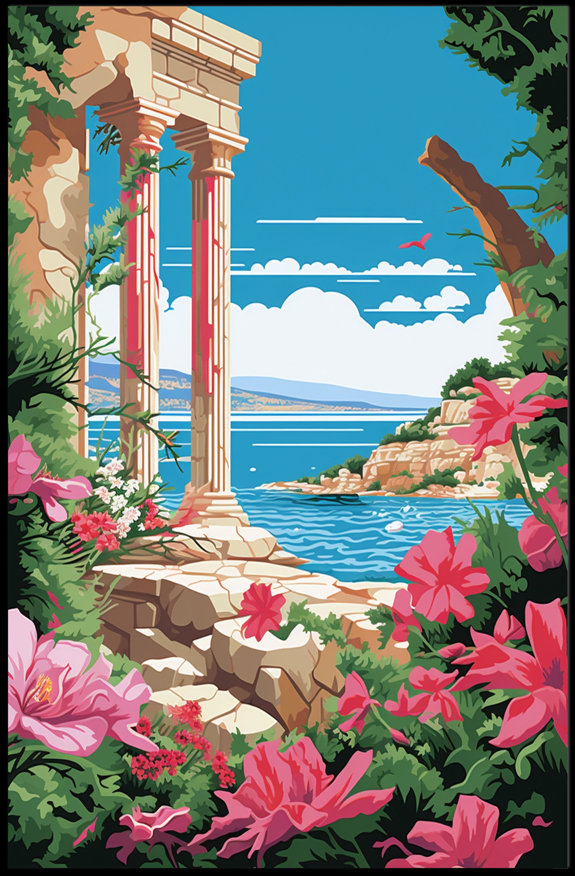Scenic Coastal Ruins: Classical Nostalgia Travel Poster PosterGoat
