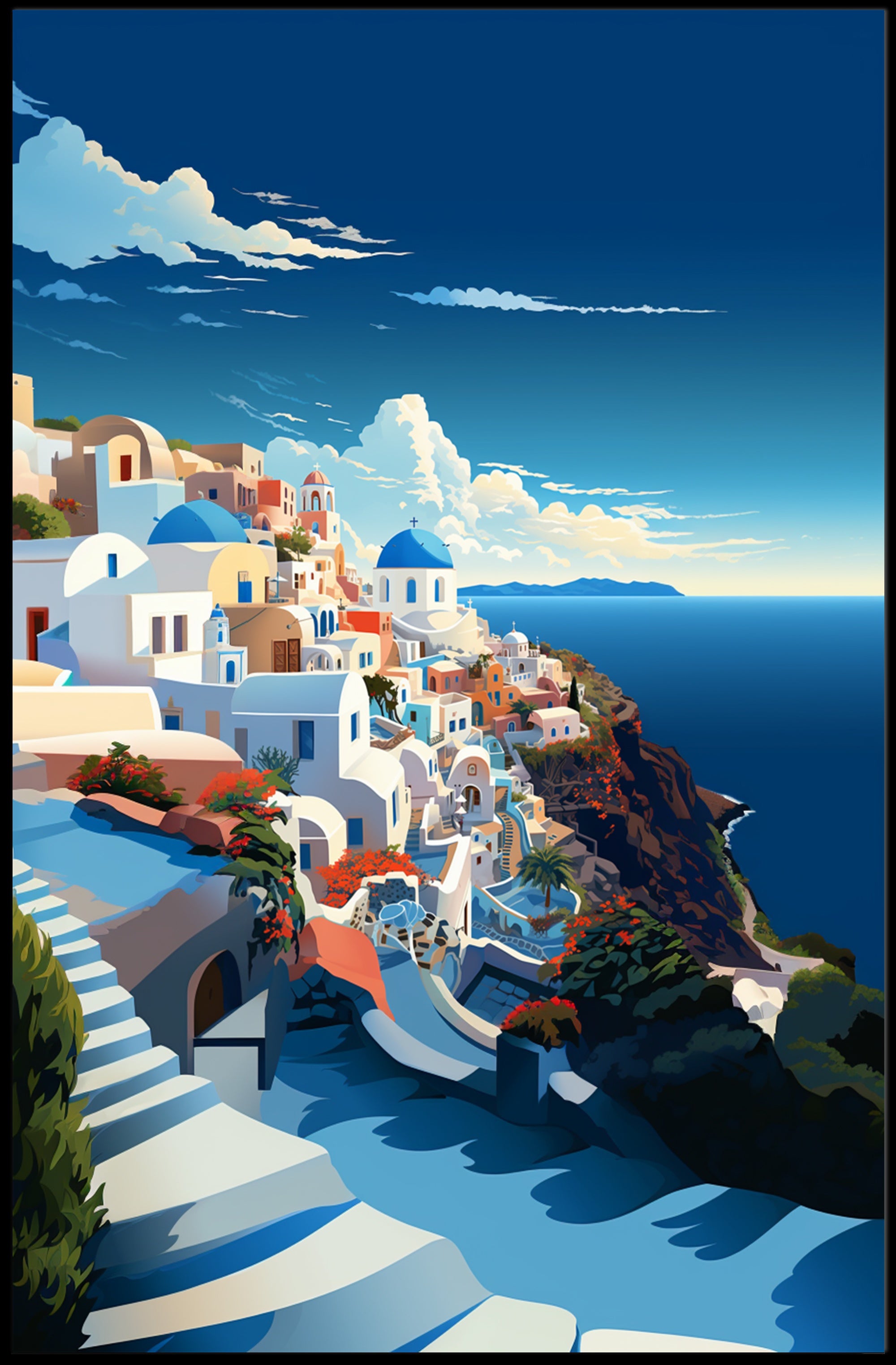 Scenic Coastal Village Art Travel Poster PosterGoat