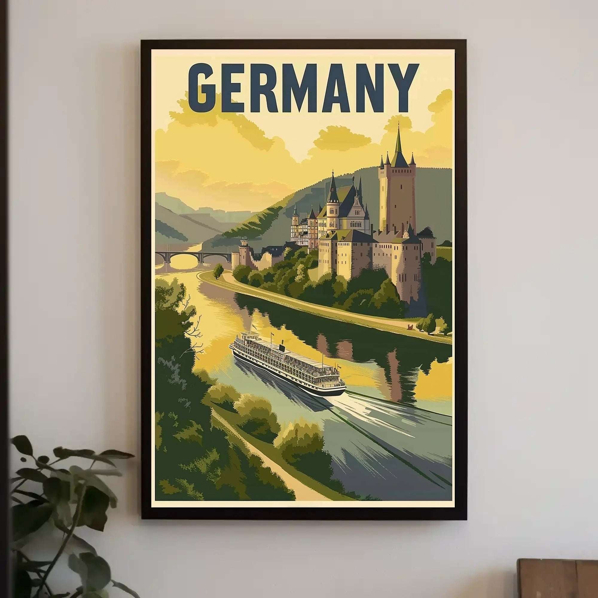 Scenic German Castle River View Vintage Travel Poster PosterGoat