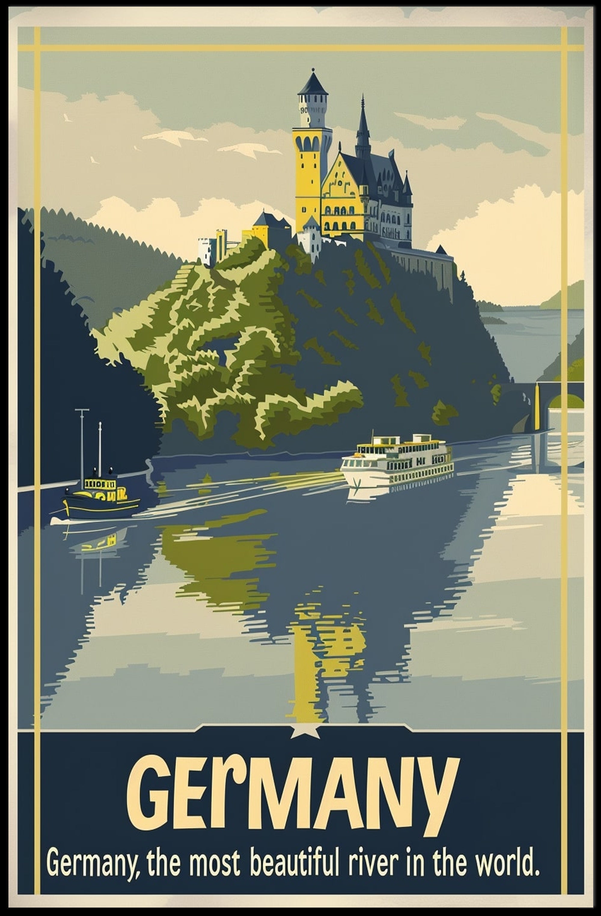 Scenic German Castle on Hill Travel Poster PosterGoat