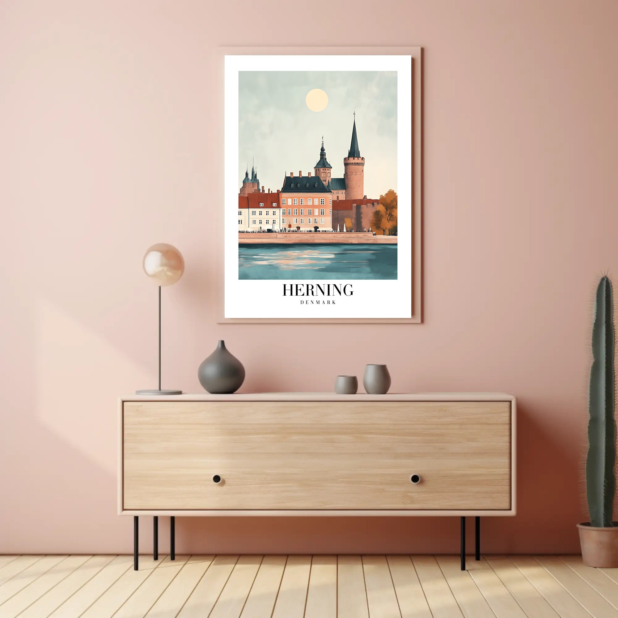 Scenic Herning Cityscape Waterfront Travel Poster PosterGoat
