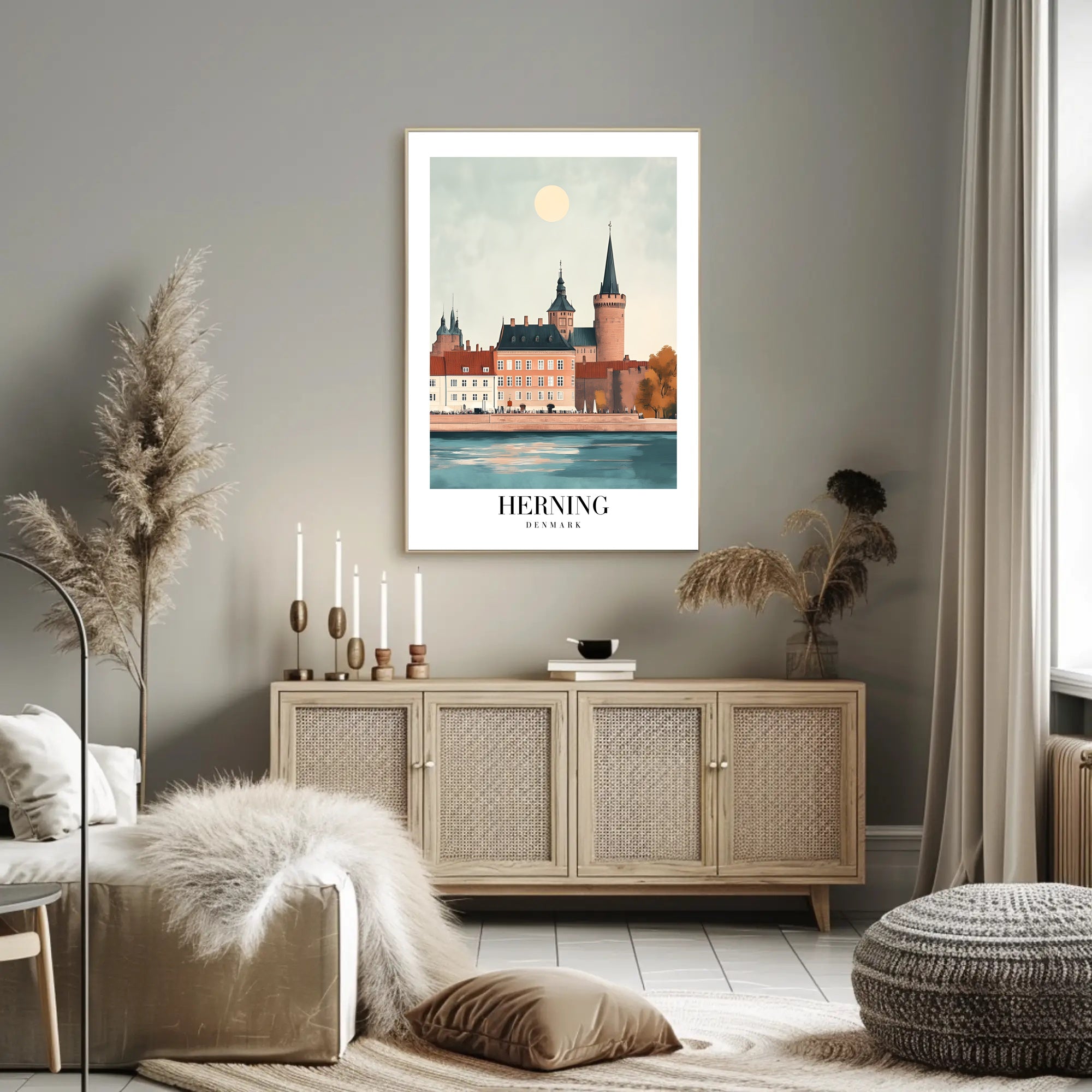 Scenic Herning Cityscape Waterfront Travel Poster PosterGoat