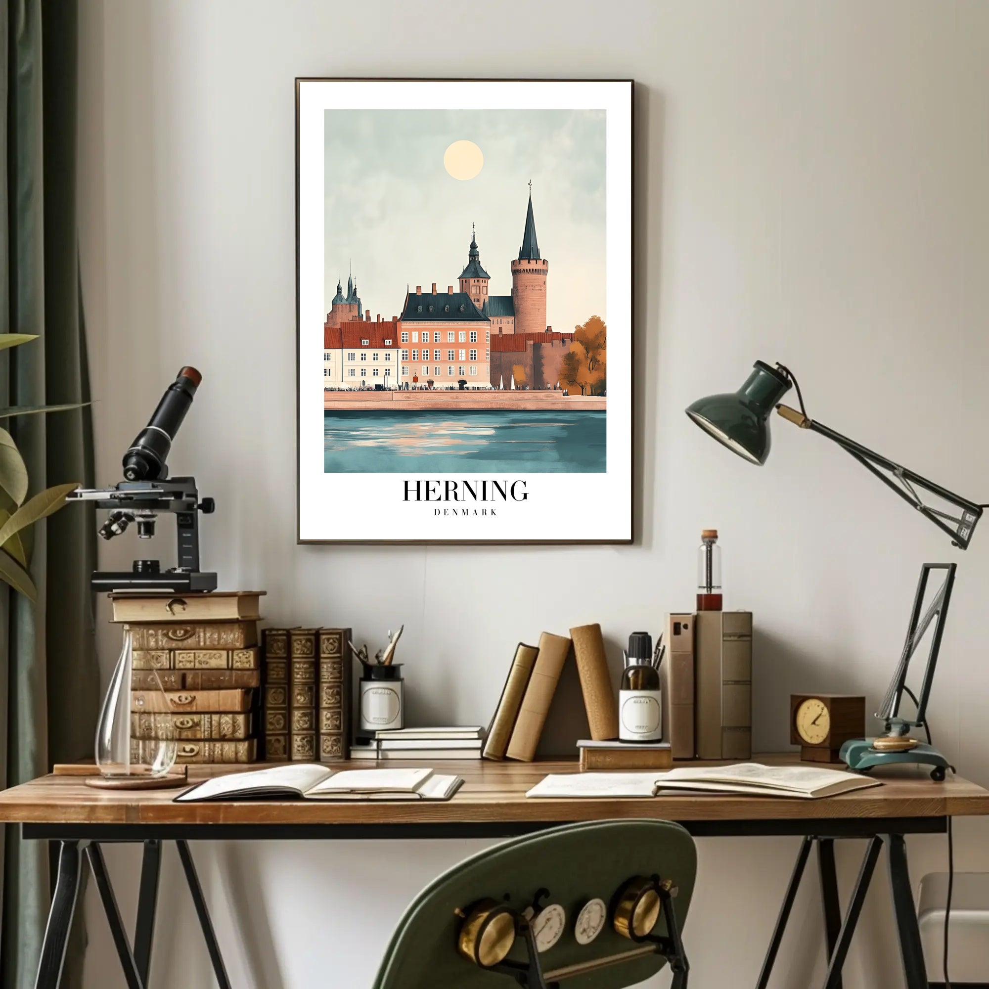 Scenic Herning Cityscape Waterfront Travel Poster PosterGoat