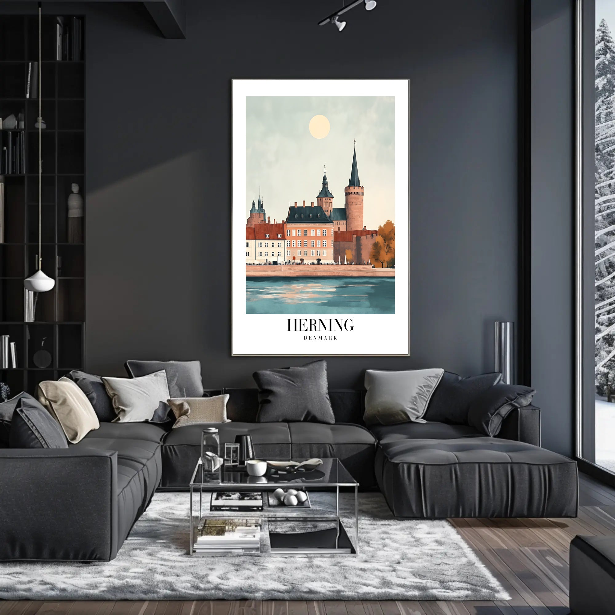 Scenic Herning Cityscape Waterfront Travel Poster PosterGoat