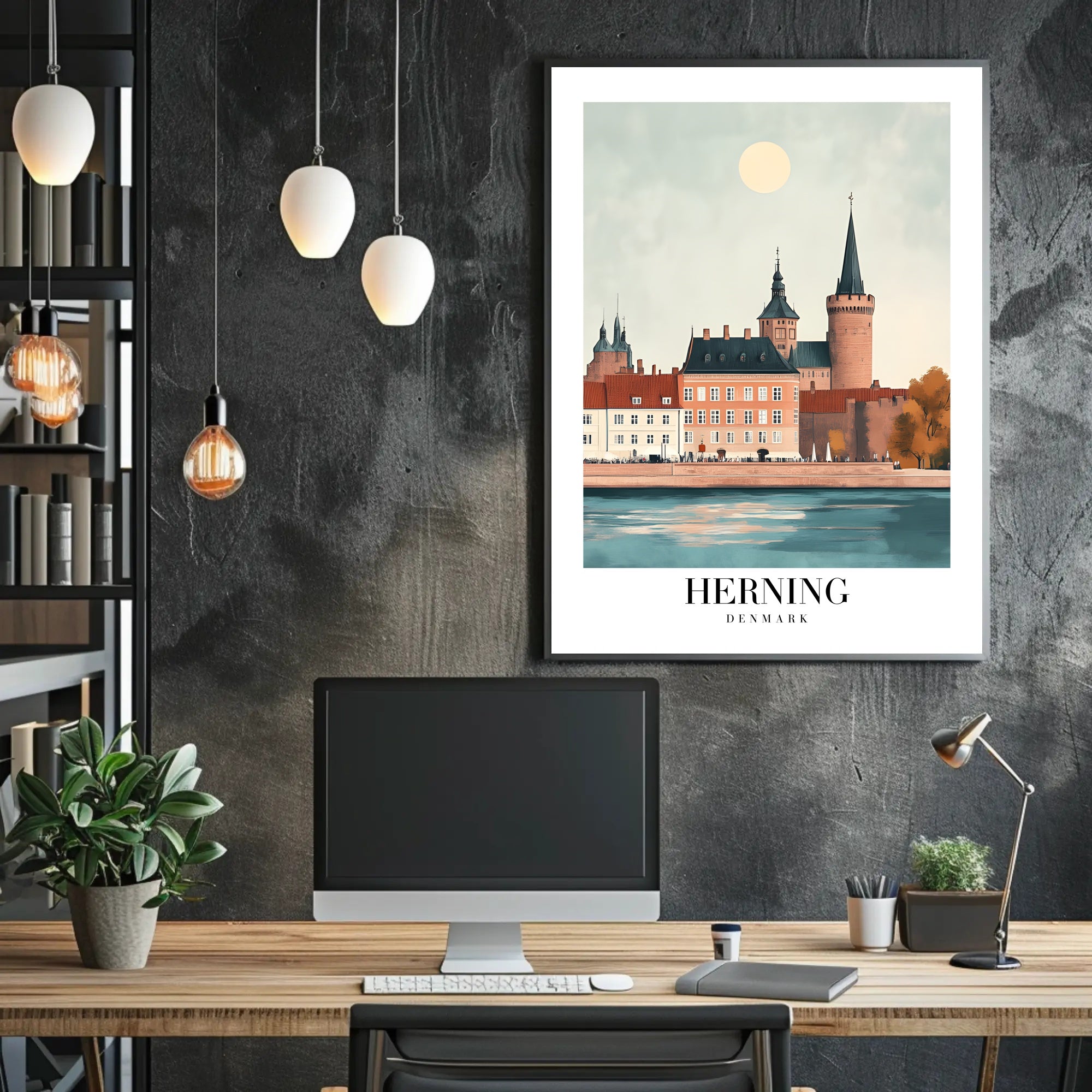 Scenic Herning Cityscape Waterfront Travel Poster PosterGoat