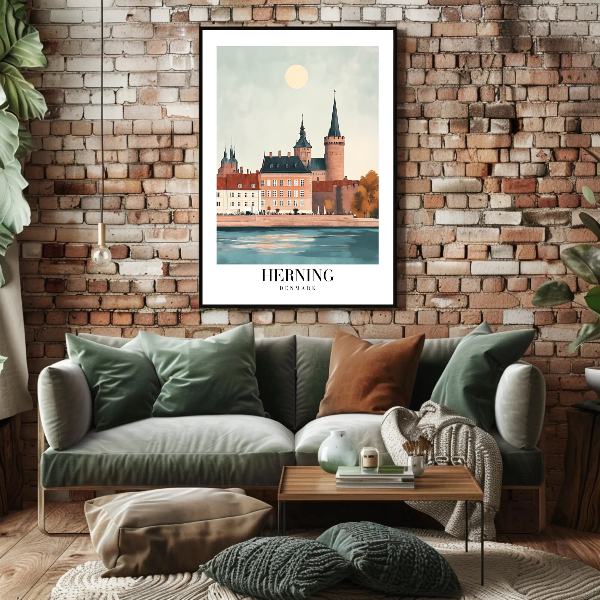 Scenic Herning Cityscape Waterfront Travel Poster PosterGoat