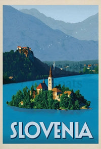 Scenic Slovenia Lake Bled Travel Poster PosterGoat