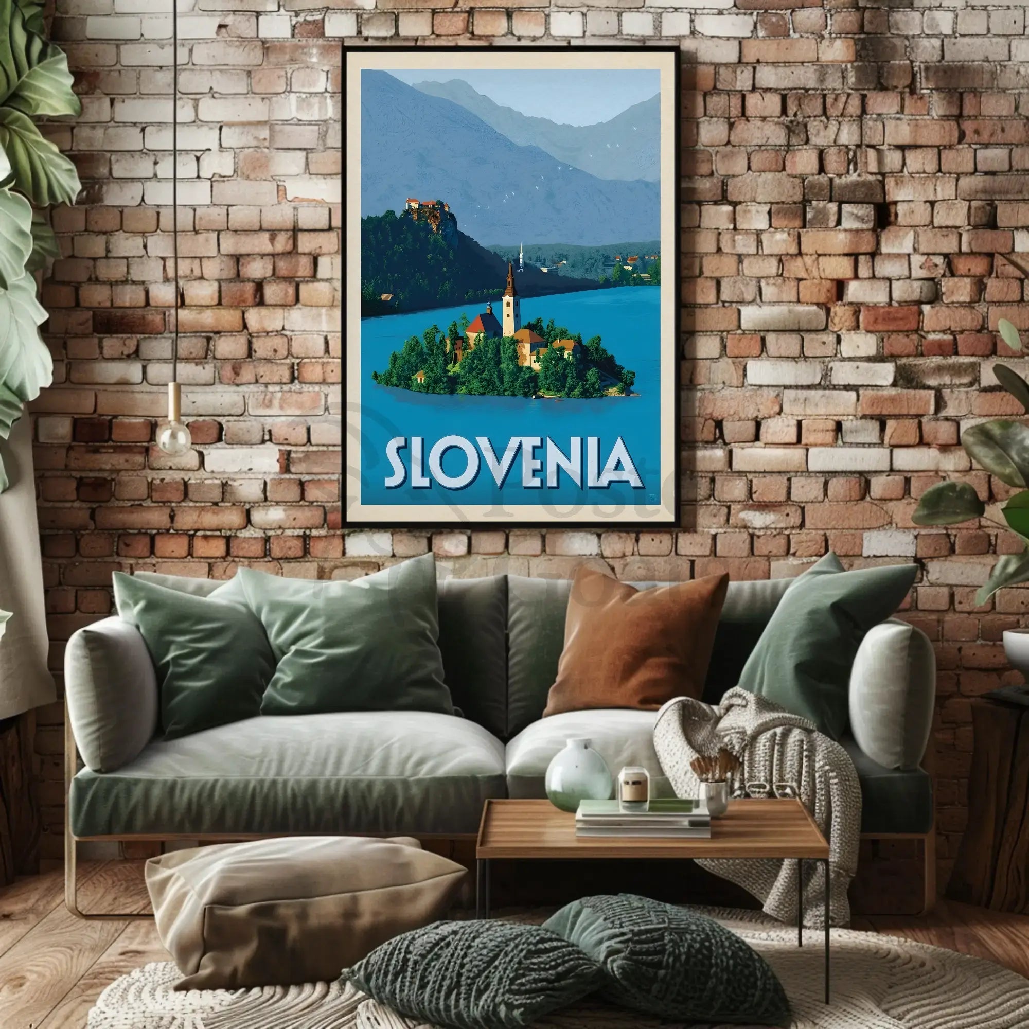 Scenic Slovenia Lake Bled Travel Poster PosterGoat