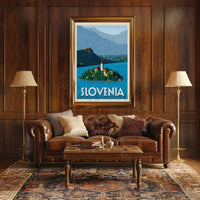 Scenic Slovenia Lake Bled Travel Poster PosterGoat