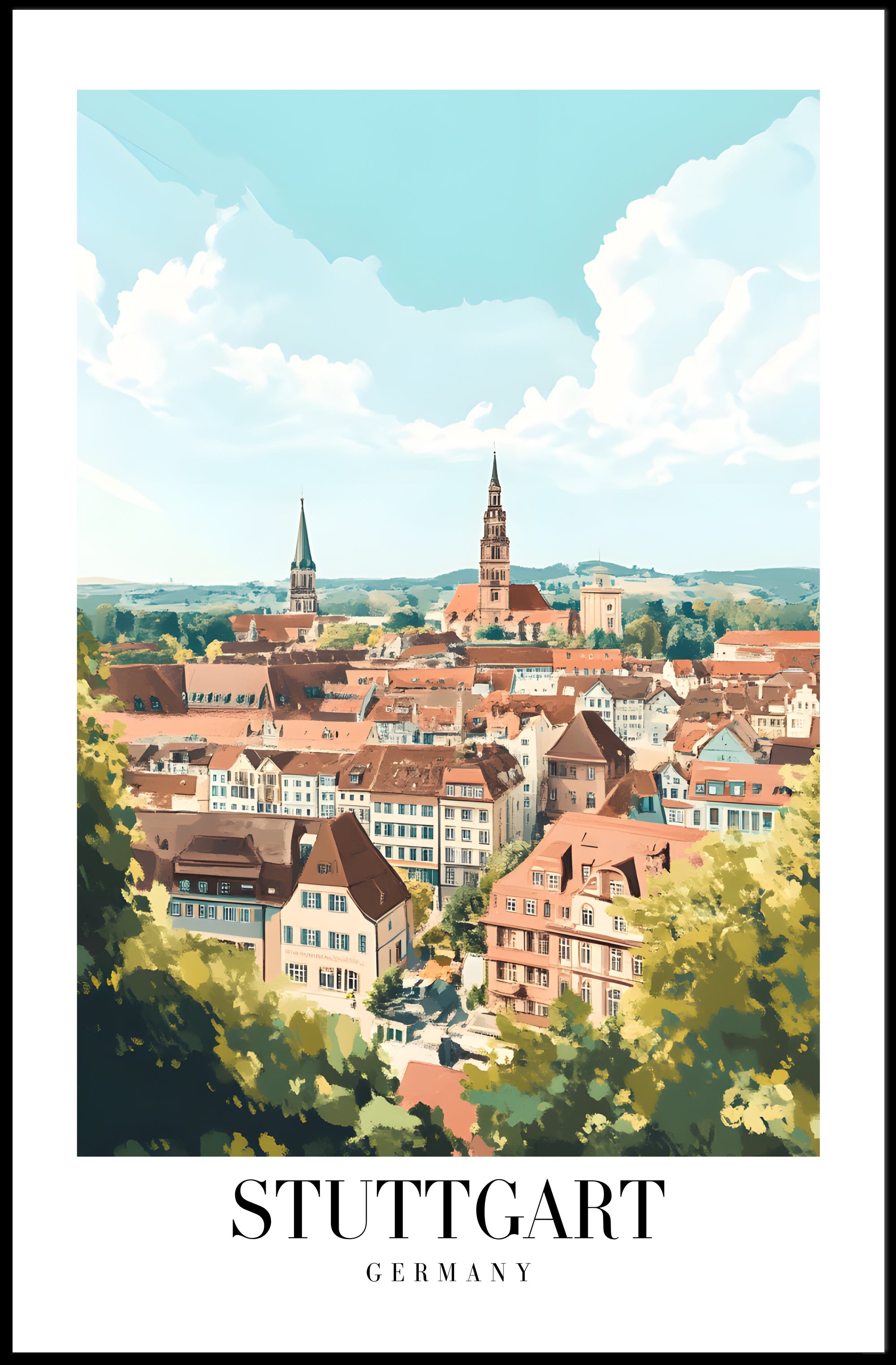 Scenic Stuttgart Urban Landscape Travel Poster PosterGoat