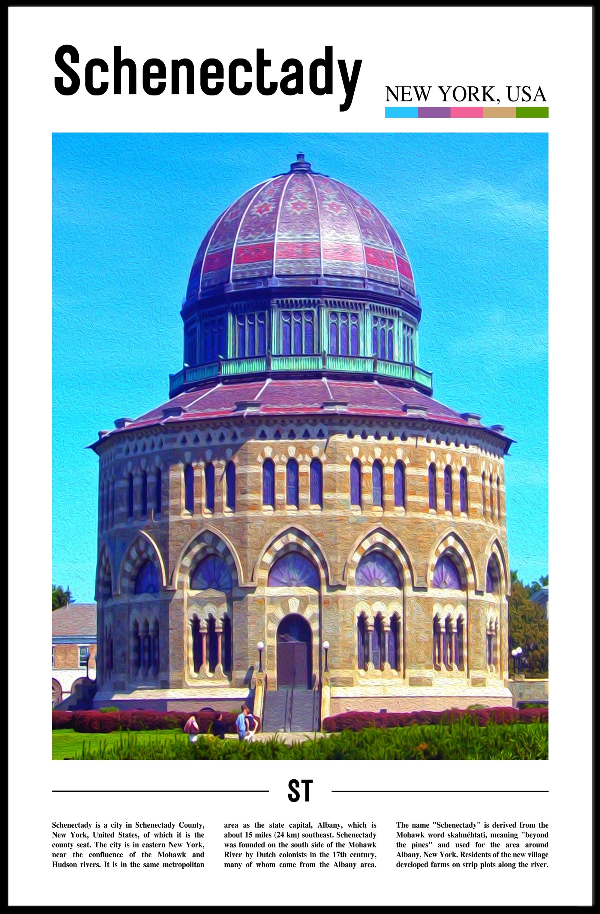 Schenectady Cityscape Architectural Heritage Travel Poster PosterGoat