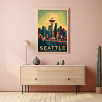 Seattle Skyline with Space Needle in Urban or Cityscape Poster PosterGoat