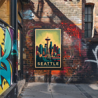 Seattle Skyline with Space Needle in Urban or Cityscape Poster PosterGoat