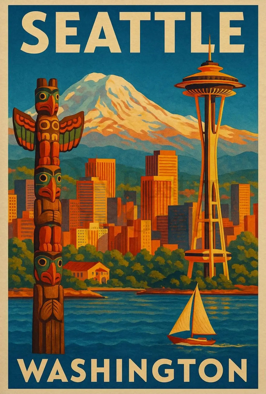 Seattle's Iconic Skyline Vintage Travel Poster PosterGoat