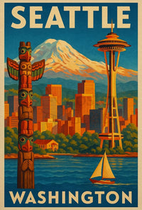 Seattle's Iconic Skyline Vintage Travel Poster PosterGoat