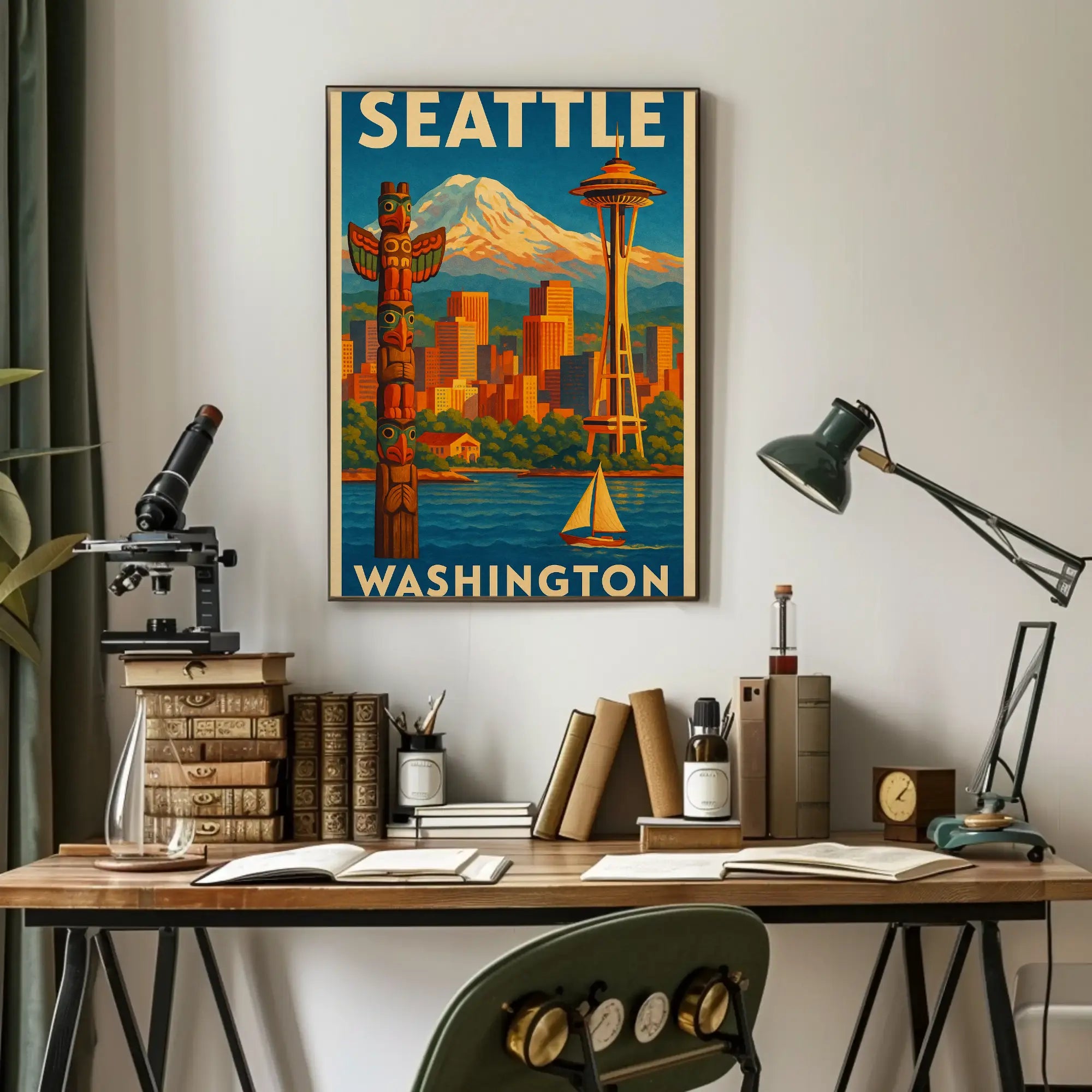 Seattle's Iconic Skyline Vintage Travel Poster PosterGoat