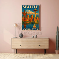 Seattle's Iconic Skyline Vintage Travel Poster PosterGoat