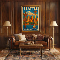 Seattle's Iconic Skyline Vintage Travel Poster PosterGoat