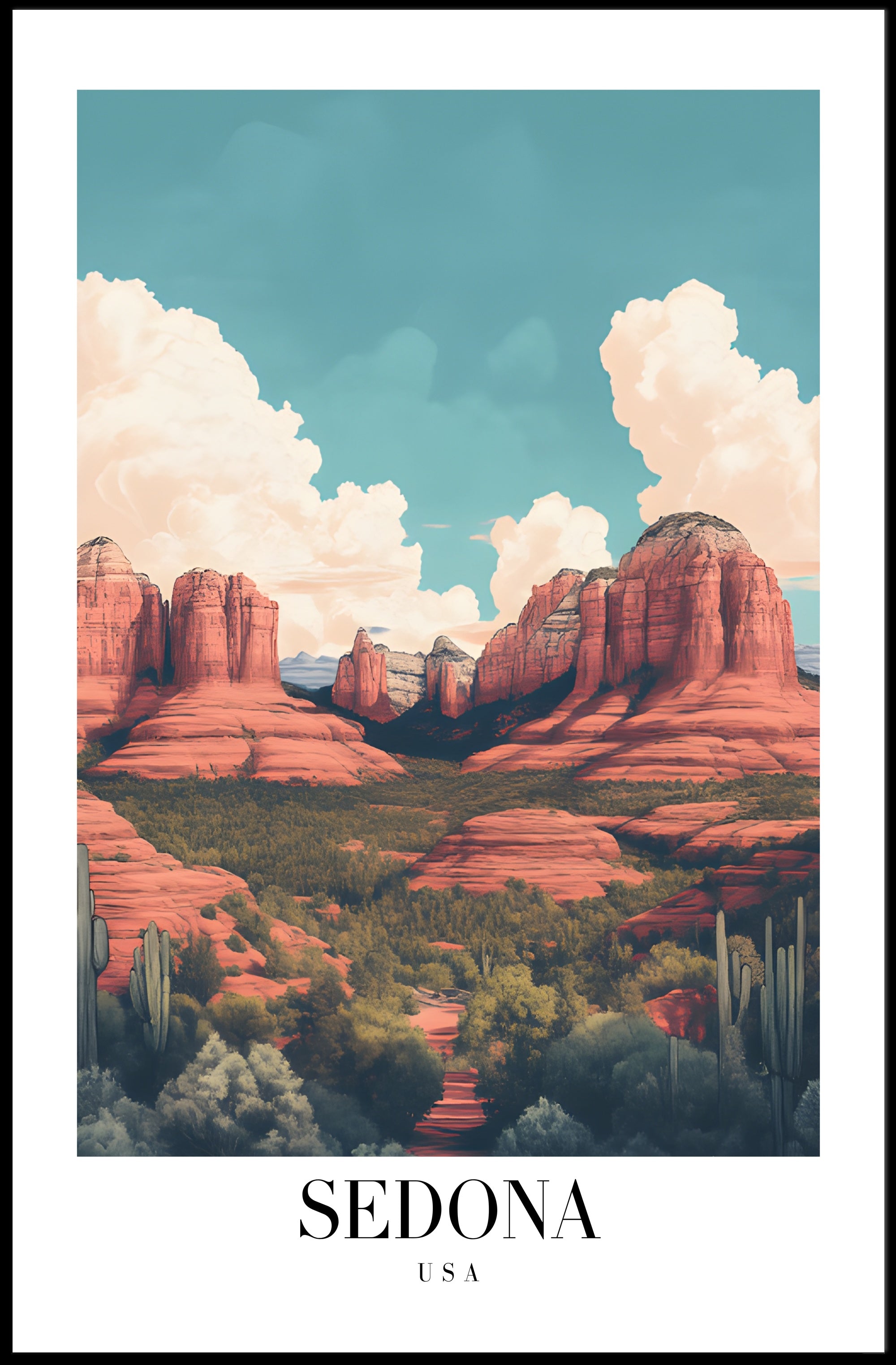 Sedona Red Rock Scenic Modern Illustrative Travel Poster PosterGoat