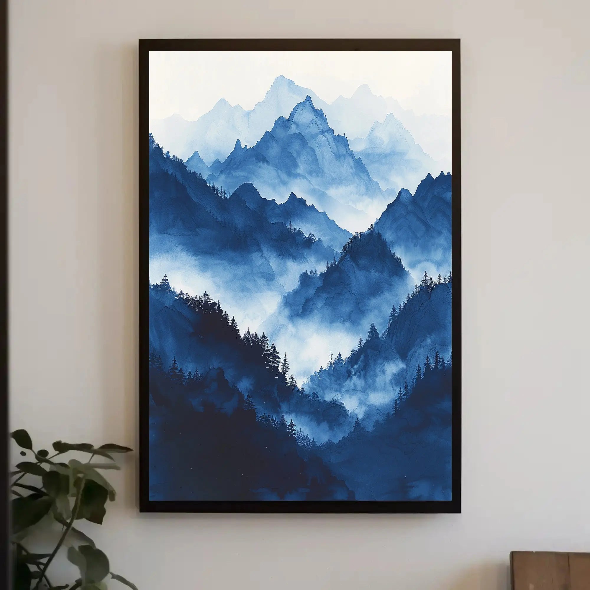 Serene Asian Mountains Ink Wash National Park Poster PosterGoat