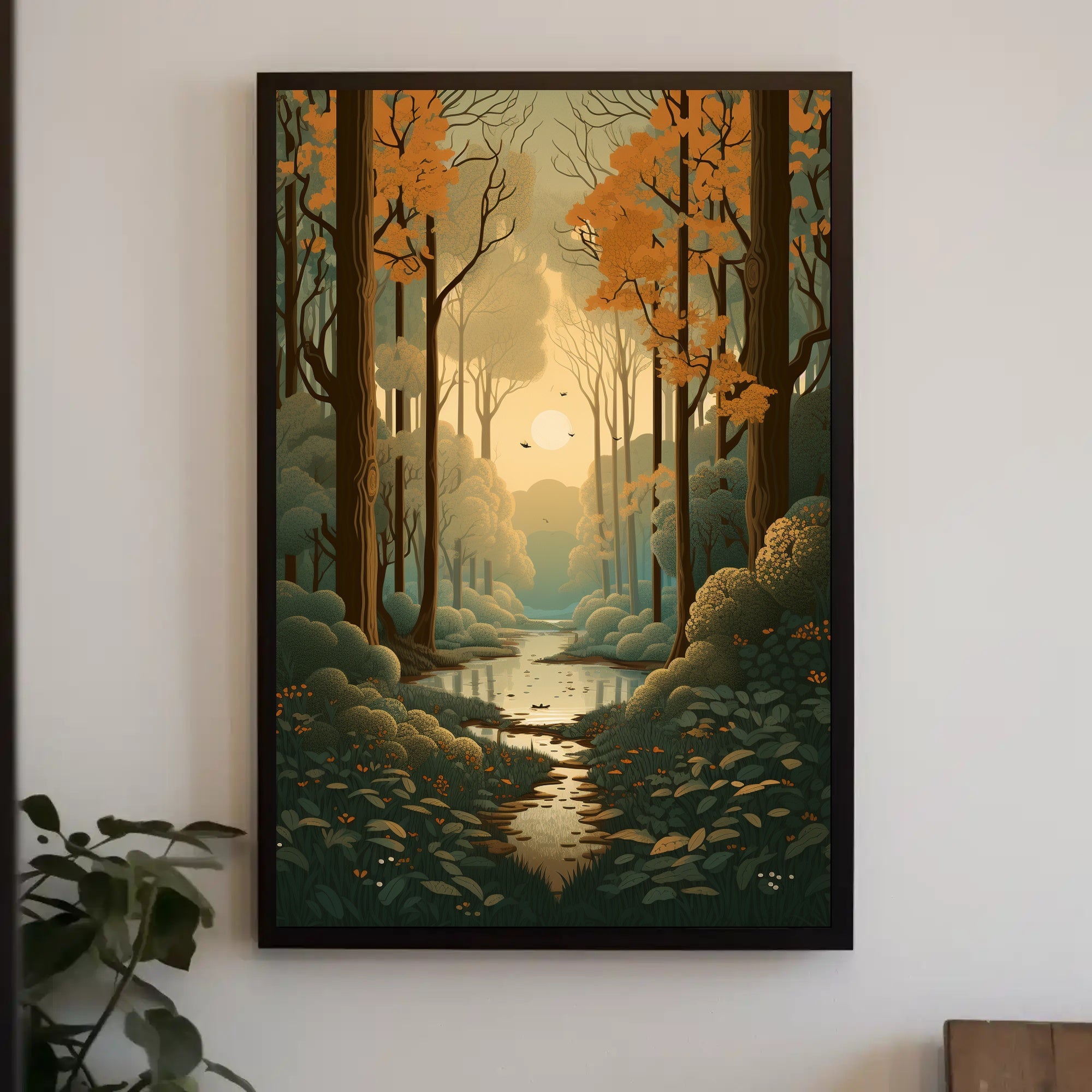 Serene Autumn Forest Scene Captured in Artistic Poster PosterGoat
