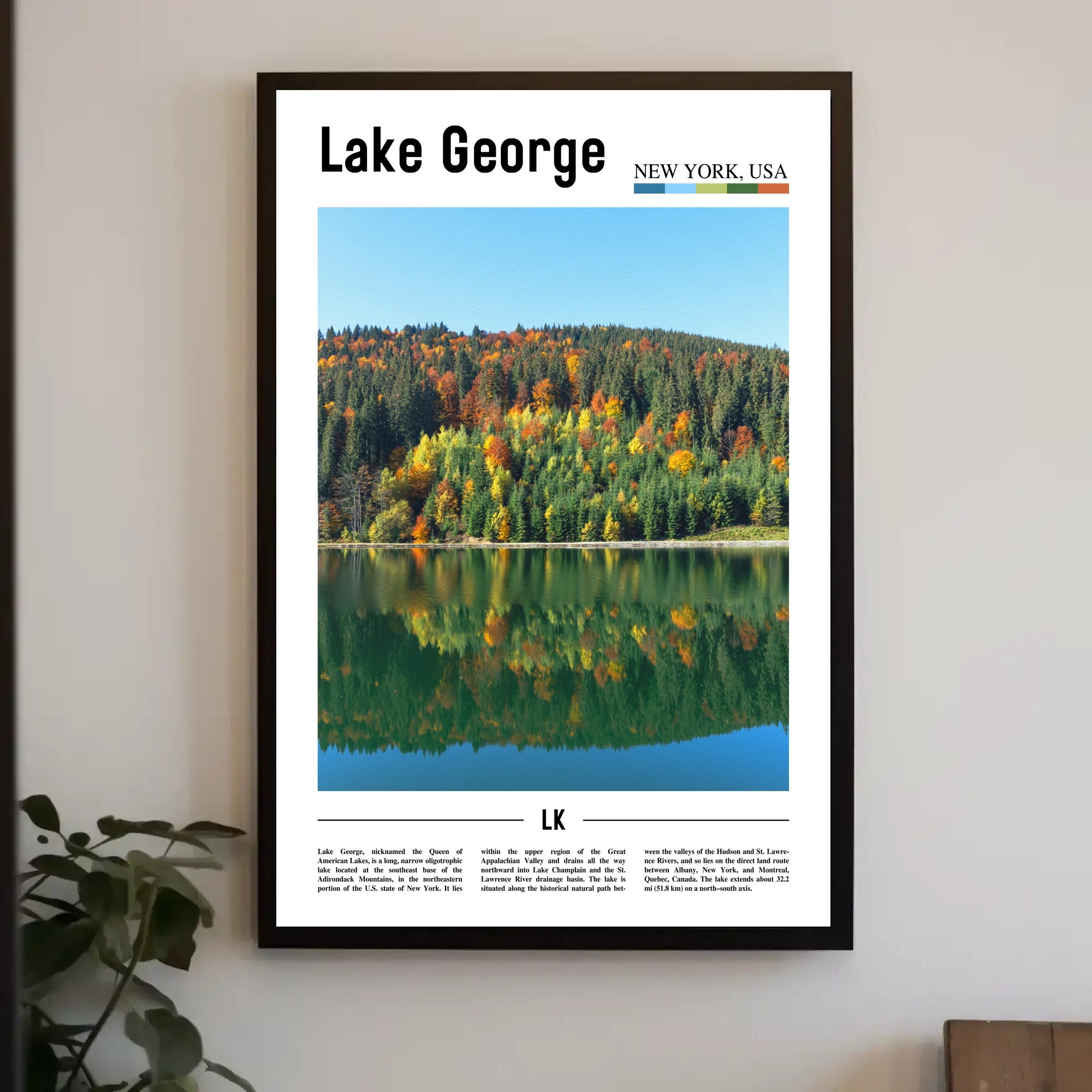 Serene Autumn View at Lake George Travel Poster PosterGoat