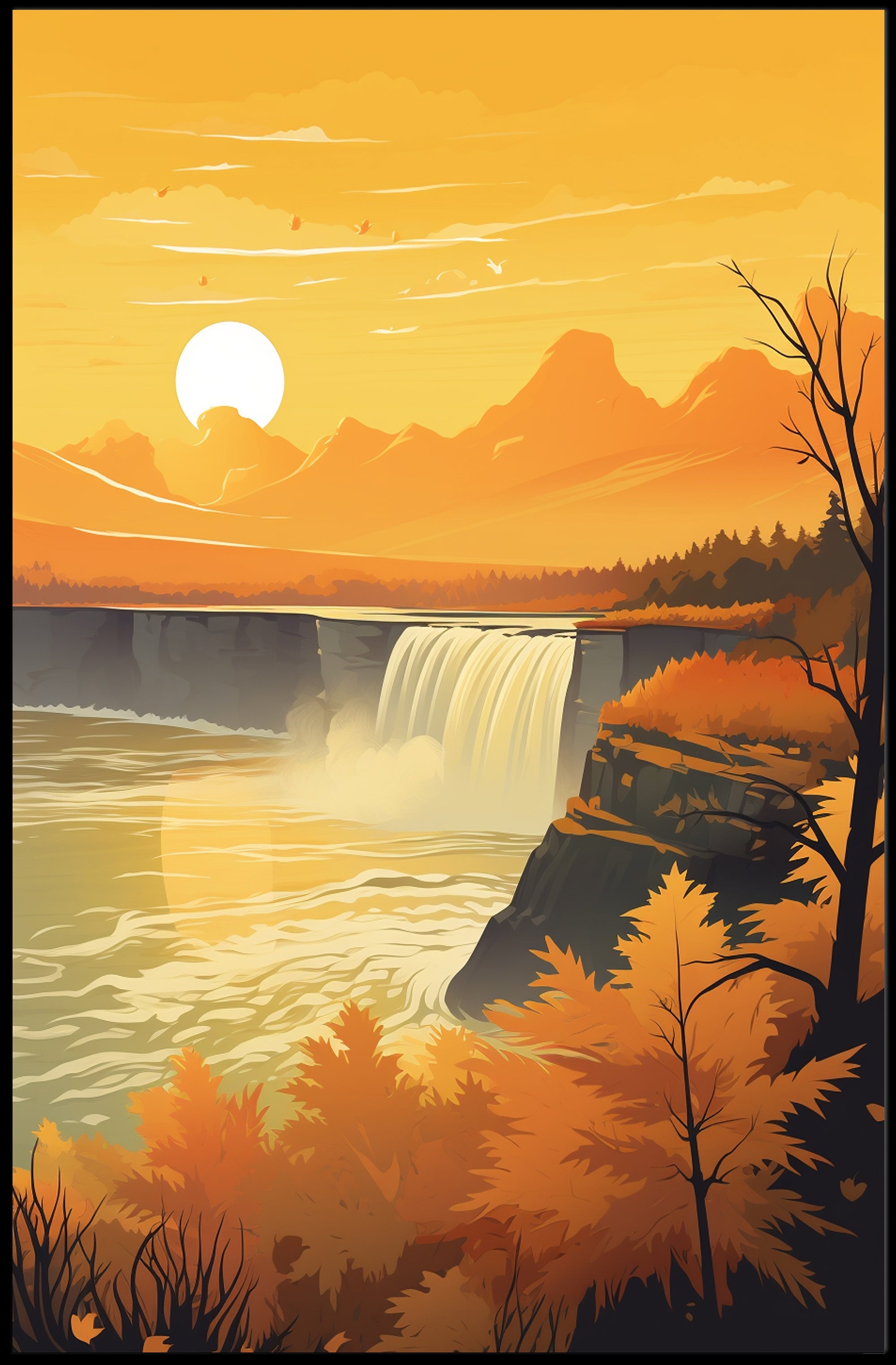 Serene Autumn Waterfall Scene in National Park Poster PosterGoat