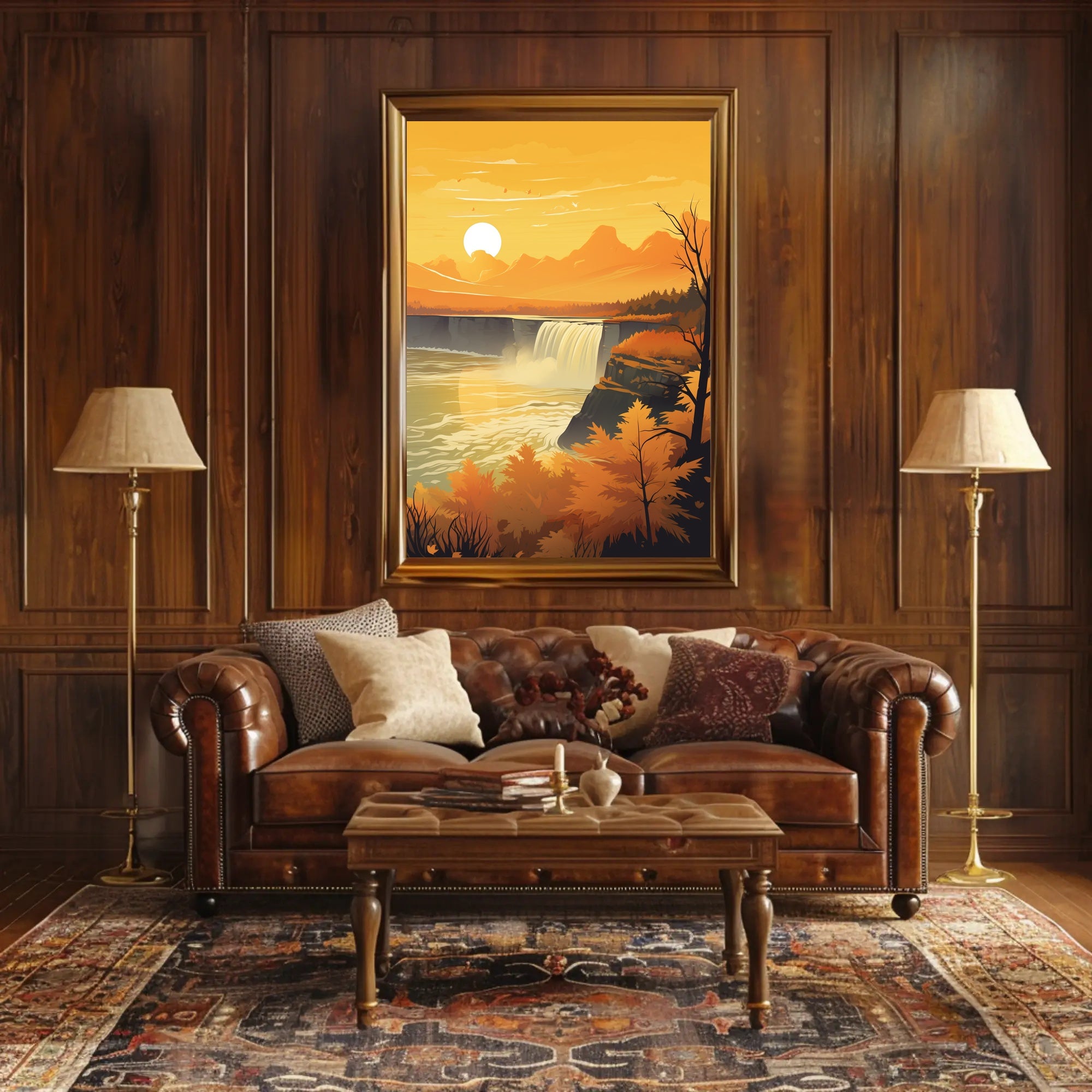 Serene Autumn Waterfall Scene in National Park Poster PosterGoat