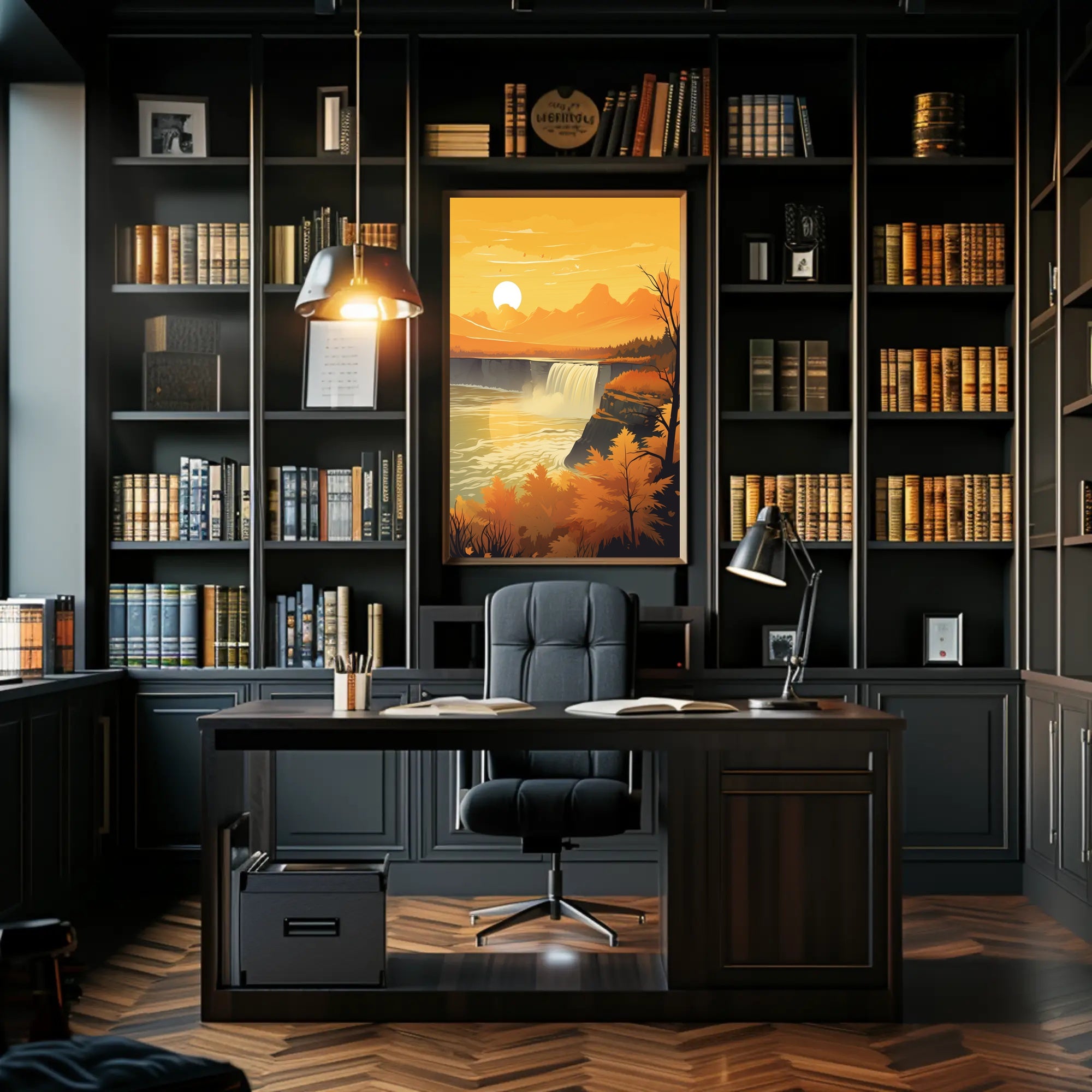 Serene Autumn Waterfall Scene in National Park Poster PosterGoat