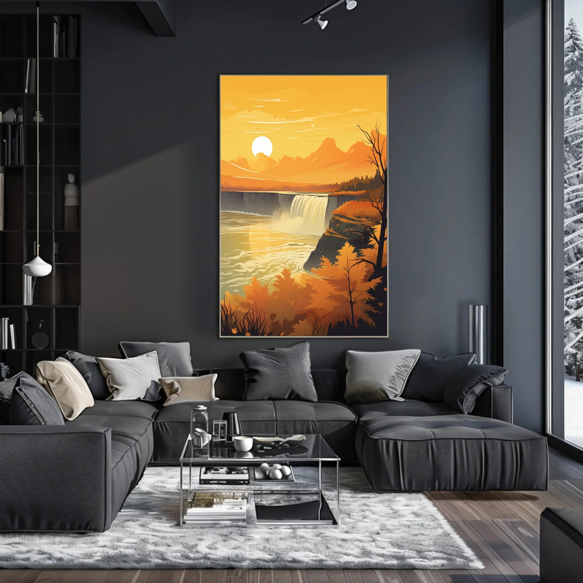 Serene Autumn Waterfall Scene in National Park Poster PosterGoat