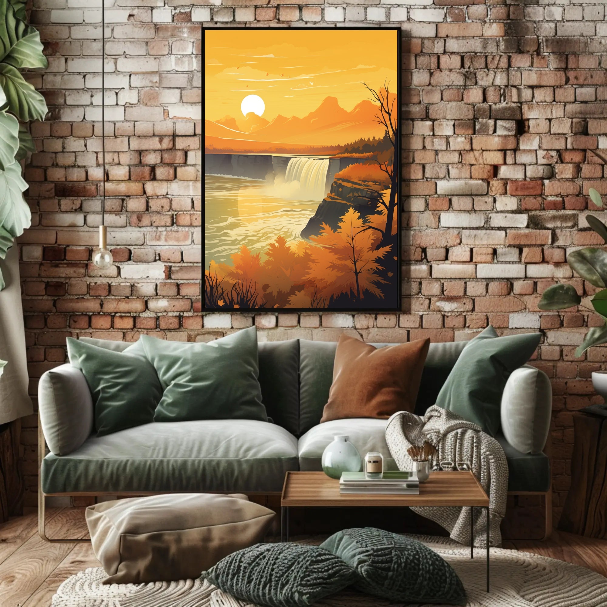 Serene Autumn Waterfall Scene in National Park Poster PosterGoat