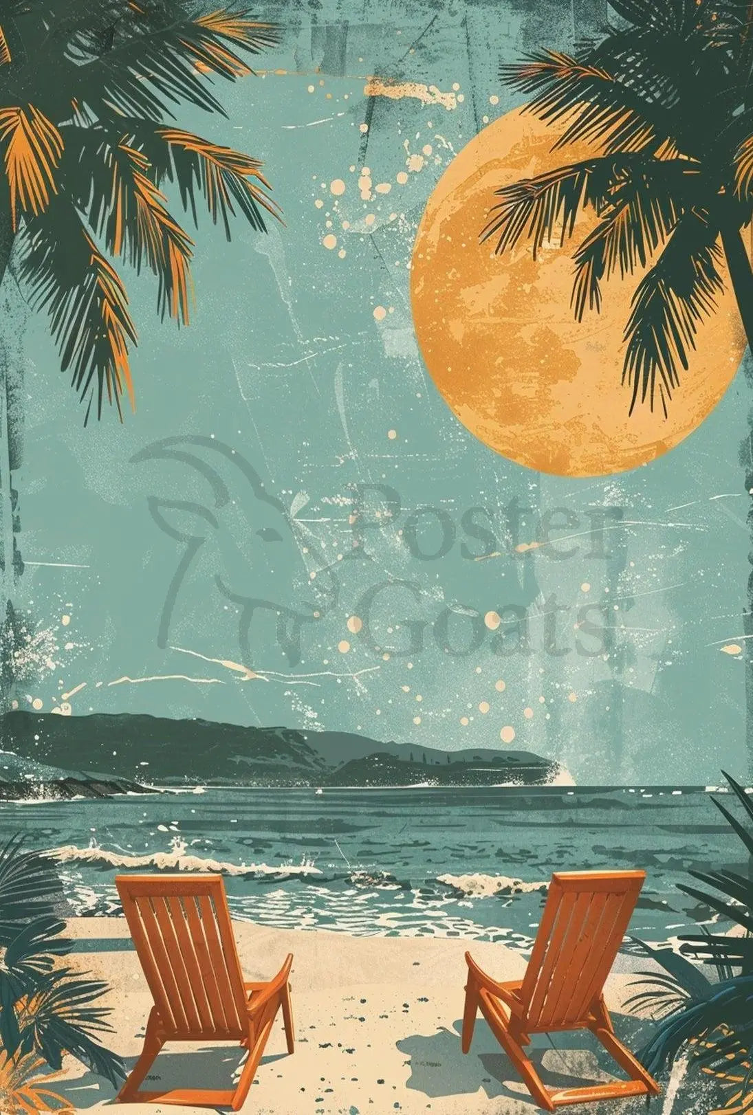 Serene Beach Retreat Vintage Travel Poster PosterGoat