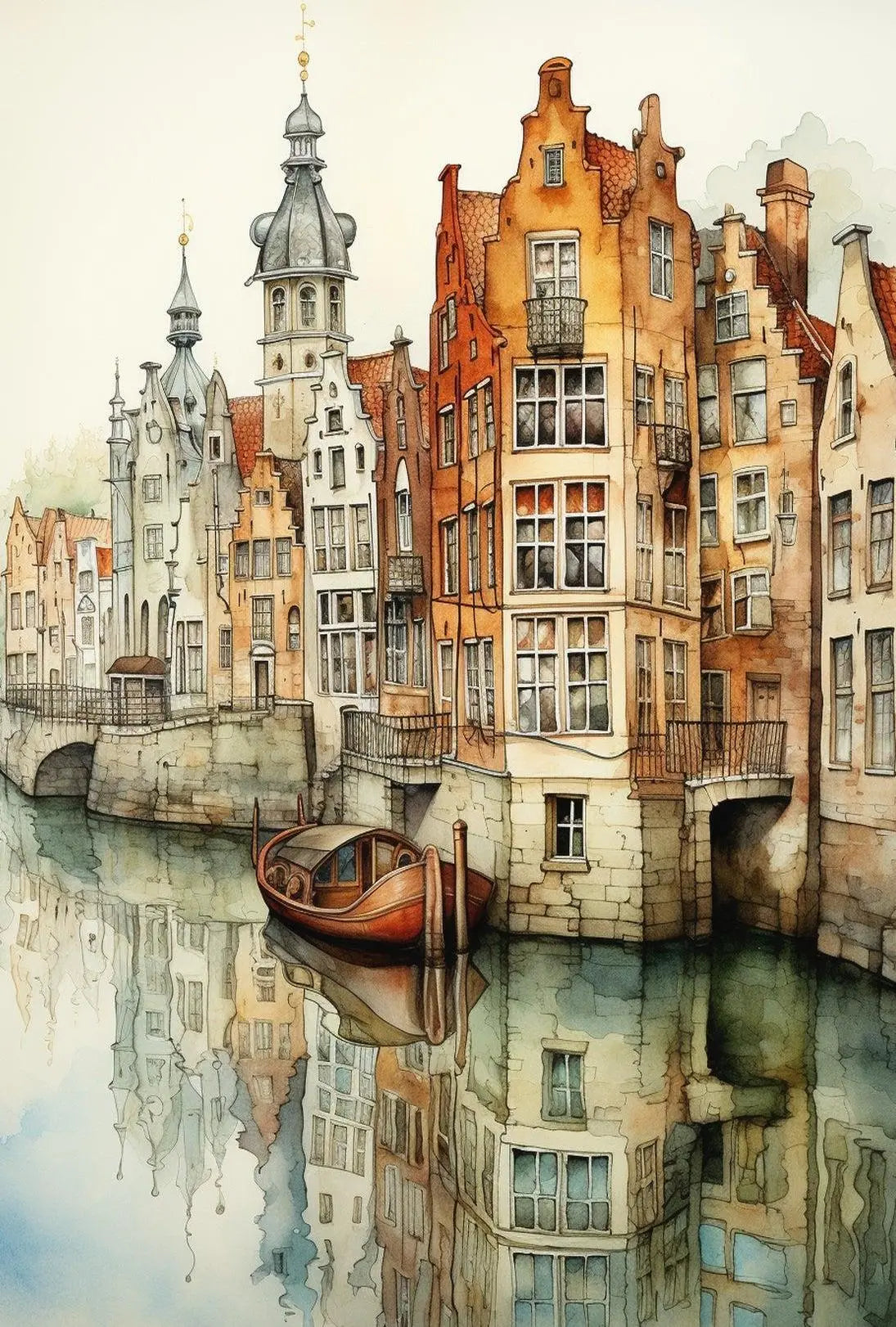 Serene Canal Scene in European Artistic Style Travel Poster PosterGoat