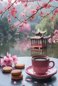 Serene Cherry Blossom Landscape Asian Cultural Heritage Poster PosterGoat