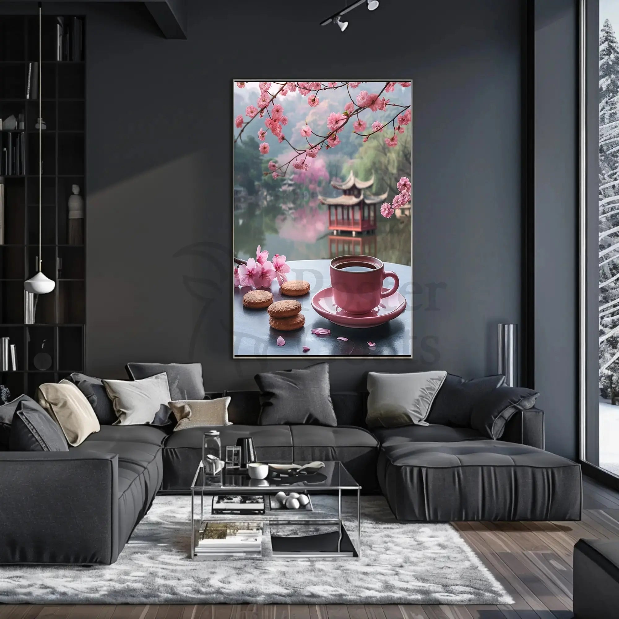 Serene Cherry Blossom Landscape Asian Cultural Heritage Poster PosterGoat