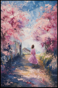 Serene Cherry Blossom Pathway Impressionistic Artistic Poster PosterGoat